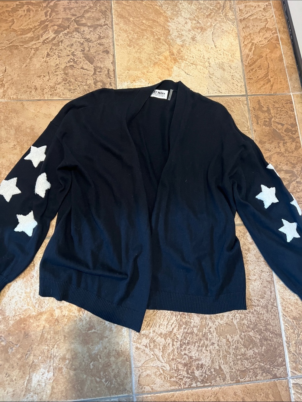Open-Front Black Cardigan with White Star Sleeves